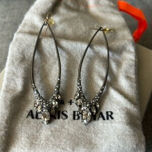 Alexis Bittar gunmetal rhinestone trim hoop earrings, 2.5” hoop height